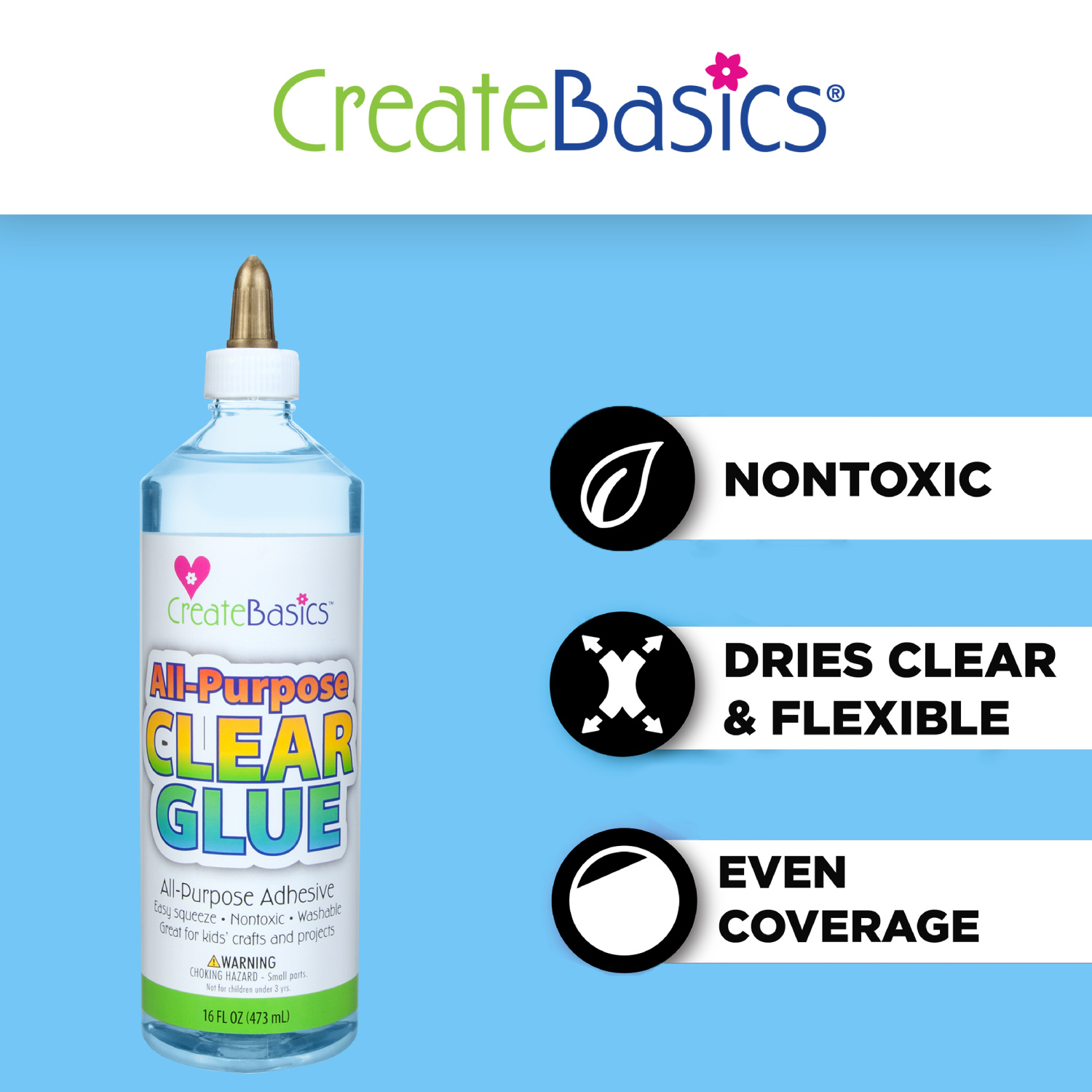 Create Basics All-Purpose Clear Glue 16 fl oz, Great For Kids Crafts and  Projects 